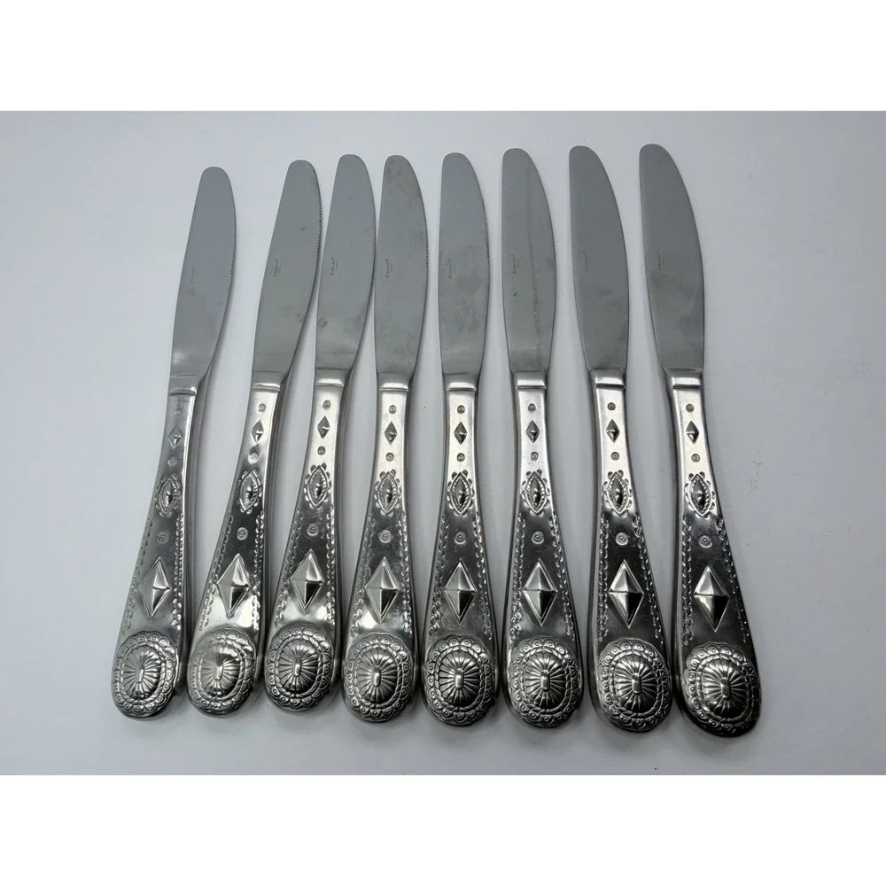 Wallace TAOS 18/10 Stainless Steel Flatware Dinner‎ Knives Lot of 8 Southwest